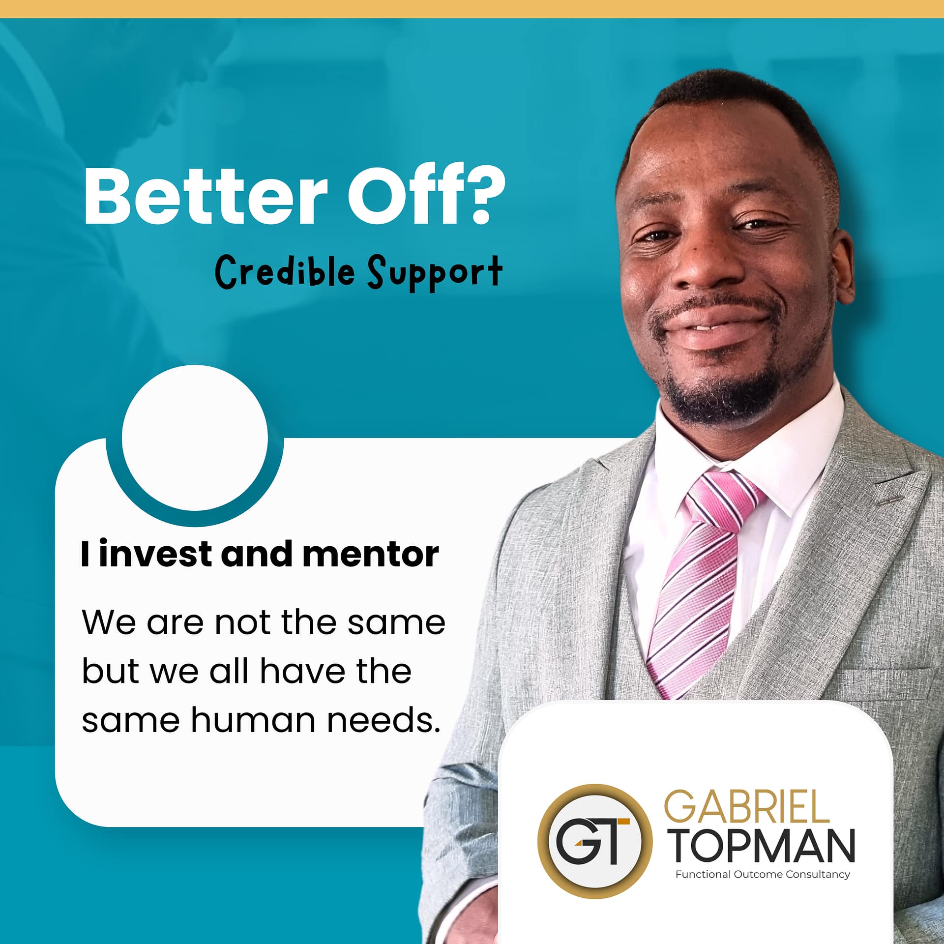 Beneficiaries of business consultant's solutions need to be aware of the threats and weakesness they are facing. This business consultant's banner image attempts to demonstrate that.